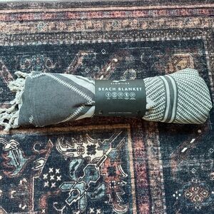 New SlowTide Beach Blanket Gray Fringe 66x84 Oversized Diamond Print